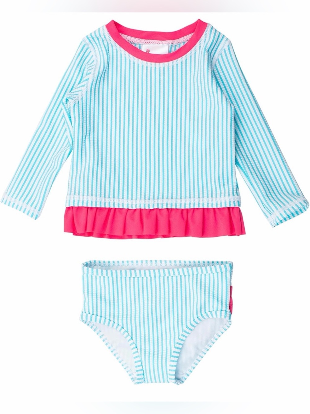 NWT* RuffleButts Baby Girls Seersucker Long Sleeve Rash Guard Bikini, 3-6M